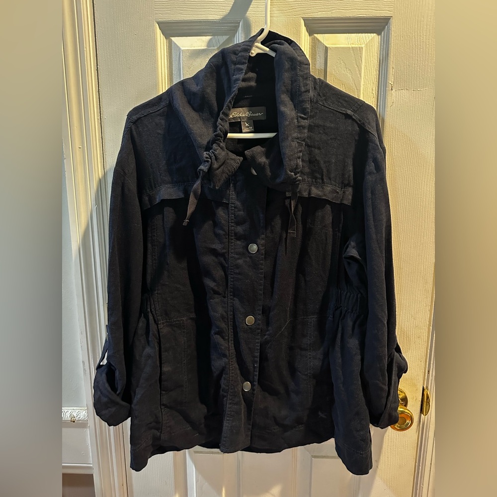 Eddie Bauer Jacket Washed Black Linen Blend Women’s Tall Medium